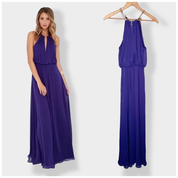 Lulus Dresses & Skirts - Lulus What A Night Deep V Maxi Dress XS Purple Blue Bridesmaid Gown Formal